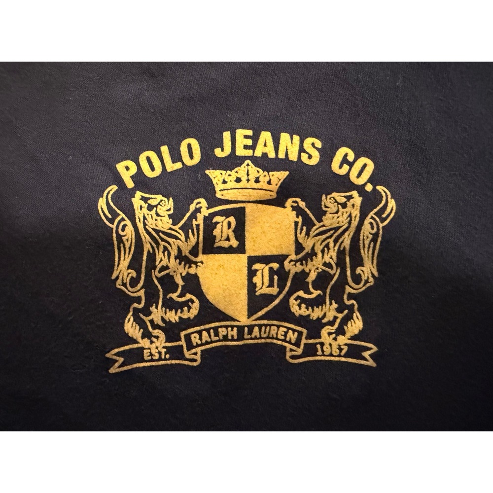 Vintage Polo Jeans Co Ralph Lauren Raglan Shirt Men XL Navy Yellow Crest Graphic - Picture 4 of 8